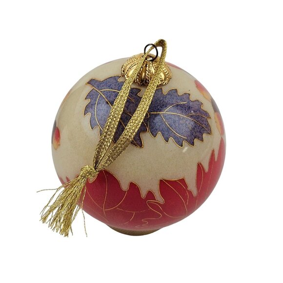 Hand Painted Glass Ornament Fall Leaves Green Gift Box Seasonal Decor Vintage - Picture 5 of 6